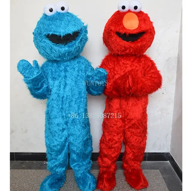 Funtoys Kostum Cosplay Kartun Maskot Elmo Monster Jalanan Kue Sesame Mewah Burung Besar Biru Merah untuk Dewasa