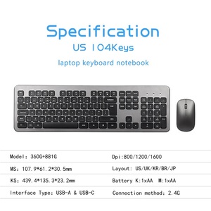 Juego de teclado y ratón para ordenador de escritorio, teclado inalámbrico OEM de 104 teclas, para casa y oficina - Product Image 3