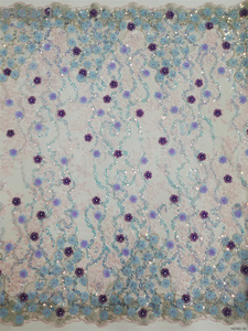 Tissu de broderie en maille, tissu de dentelle perlé de luxe fait à la main pour la mariée - Product Image 4