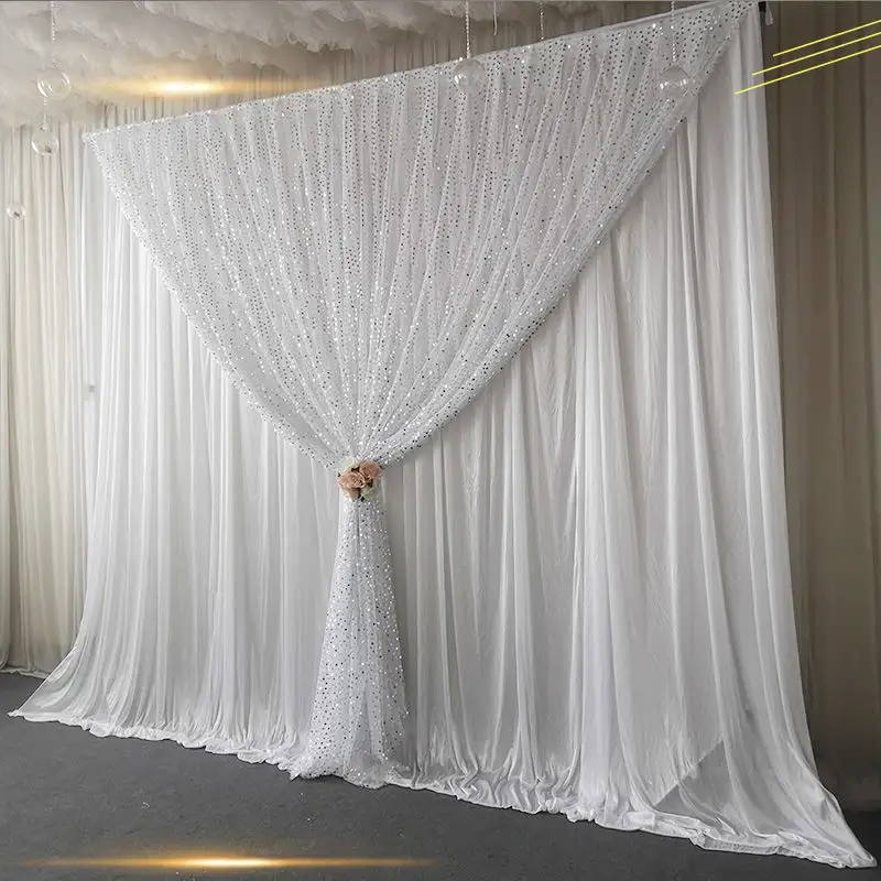 Direktes Hochzeitsmaterial Rohr und Vorhänge weiße Pailletten Vorhänge für Hochzeitsdekoration