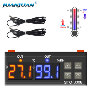 Dual Digital Incubator Thermostat <strong>Temperature</strong> <strong>Controller</strong> <strong>Two</strong> Relay <strong>Output</strong> Thermoregulator 10A Heating Cooling STC-3008 - Product Image 2