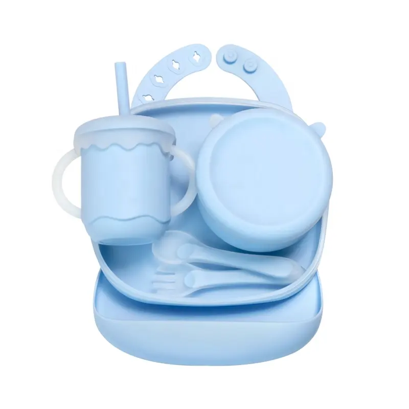 Bán Buôn Tràn Bằng Chứng Đào Tạo Bpa Trẻ Em Miễn Phí Ăn Bát Bé Silicone Bữa Ăn Tối Bib Cho Ăn Đặt Chia Hút Tấm Cho Bé