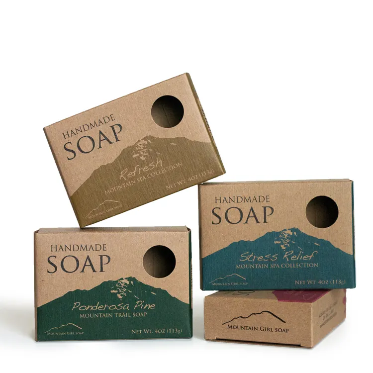 Cajas de embalaje de jabón de papel Kraft plegables elegantes impresas color de diseño personalizado respetuoso con el medio ambiente