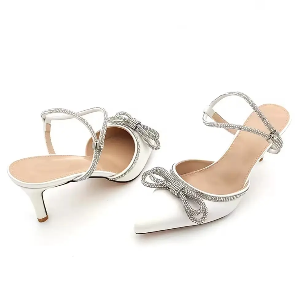 New arrival ladies autumn pointed bow rhinestone Europe foreign trade sexy fashion thin heels large size outdoor sandals
