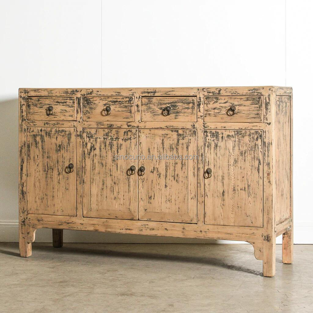 Chinese antique wood rustic shabby chic reclaimed reproduction furniture simple old natural living room sideboard cabinet