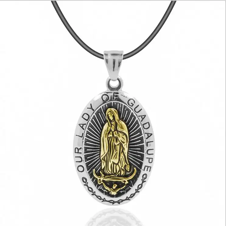Cuban Black Rubber Necklace Virgin Mary Pendant Stainless Steel Jewelry Charms For Jewelry Making