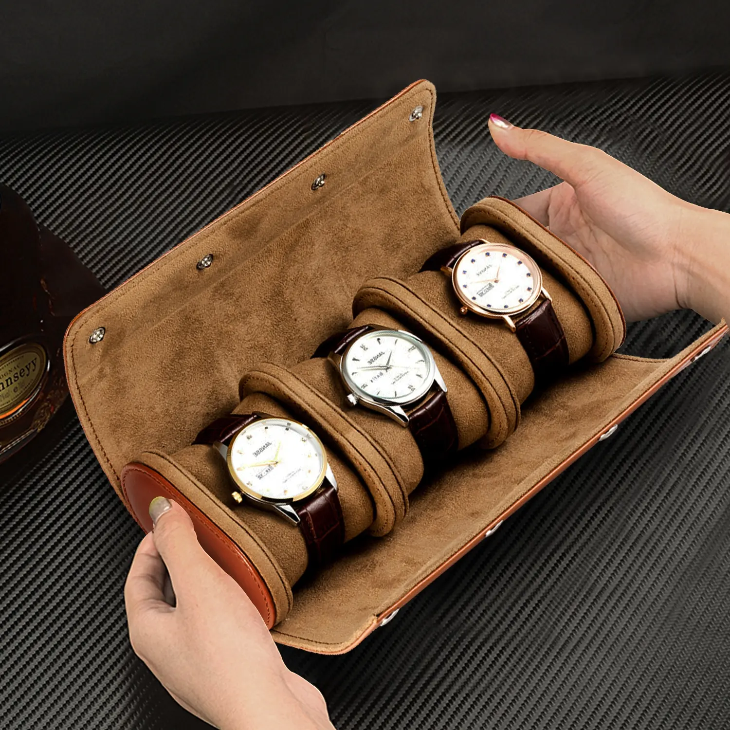 사용자 정의 럭셔리 빈티지 가죽 시계 주최자 롤 포장 시계 선물 손목시계 여행 케이스 1 2 3 가방 가죽 시계 롤
