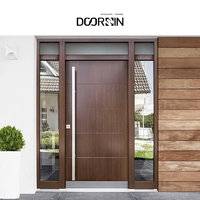 Doorwin Puertas delanteras de roble rojo americano Puertas de entrada de madera maciza de lujo con material de vidrio Casas modernas Puertas de entrada exterior