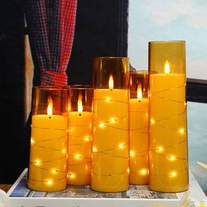 Беспламенная акриловая Светодиодная свеча с волшебной струной подсветкой 3d Пламя с 10-клавишным пультом дистанционного управления Электронная свеча для домашнего декора - Product Image 3