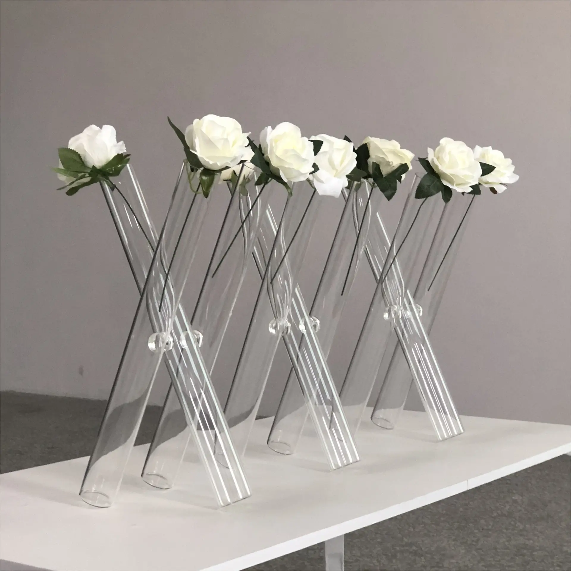 Esportazione all'ingrosso di attività di matrimonio vaso decorativo vaso di fiori in vetro a tre tubi