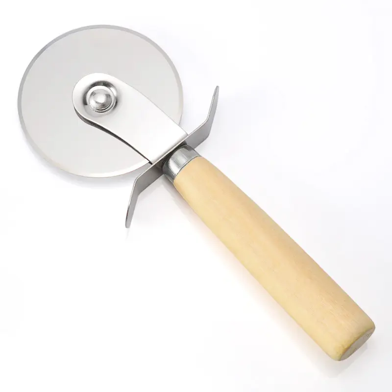 RTS Hot Bán gỗ thép không gỉ bánh xe lưỡi pho mát Slicer bánh Pizza Cutter với tay cầm bằng gỗ