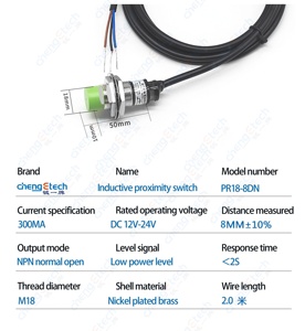 Para M18 impermeable/8DN2 Sensor de interruptor de proximidad inductivo de tres hilos NPN Normal abierto/cierre Normal 24V - Product Image 6