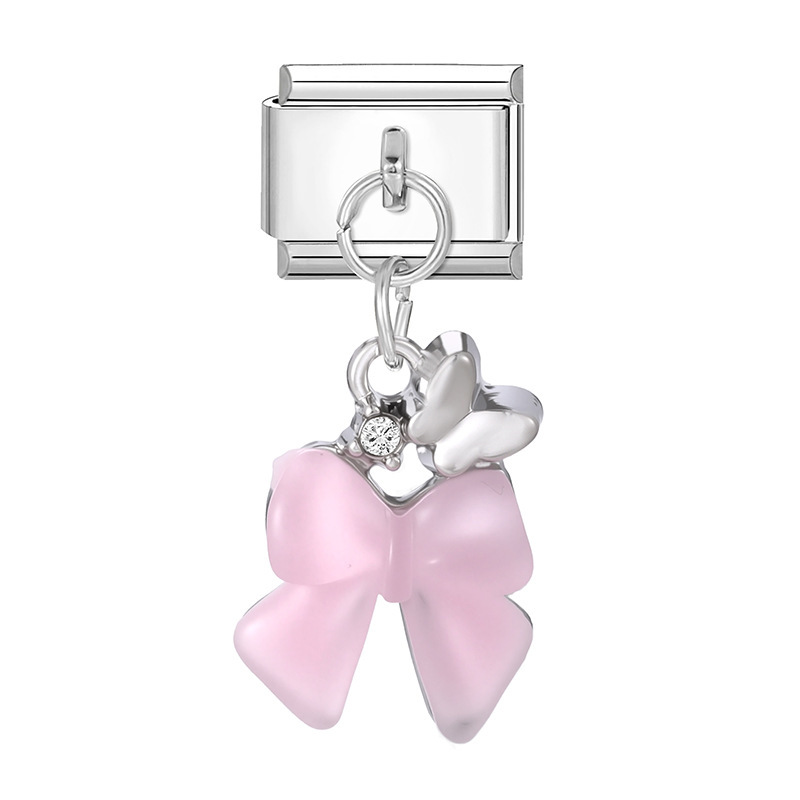 Pendentif base acier-noeud rose 1