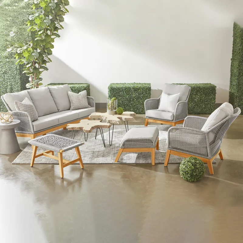 Outdoor impermeável teca sofá Nordic jardim ao ar livre pátio lazer varanda madeira maciça rattan cadeira combinação
