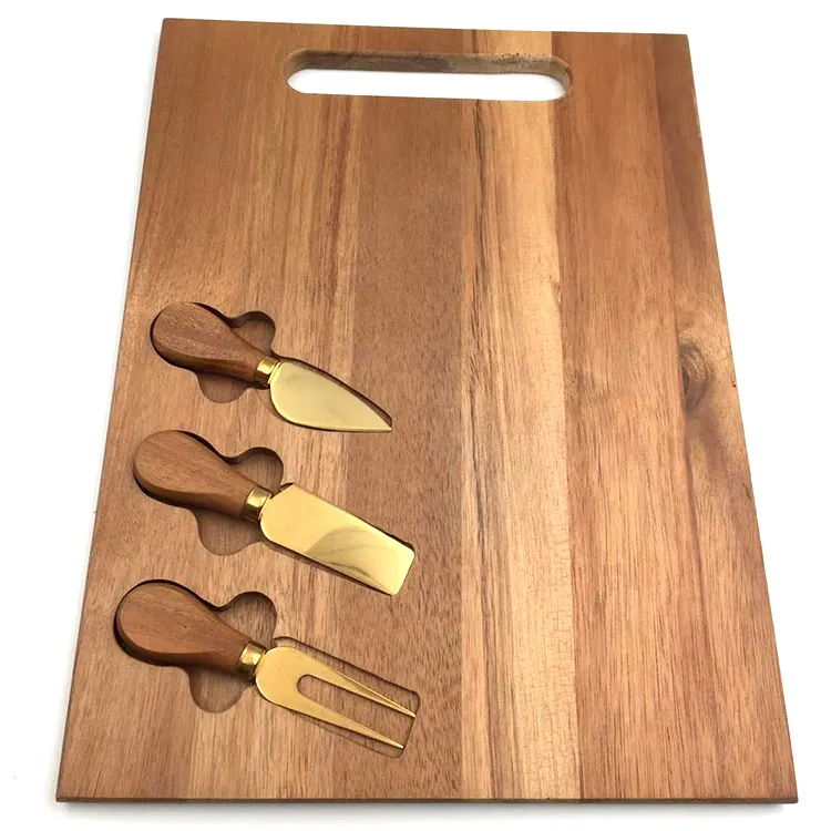 Set di taglieri di alta qualità tagliere in legno di formaggio di Acacia con forchetta per coltelli da formaggio