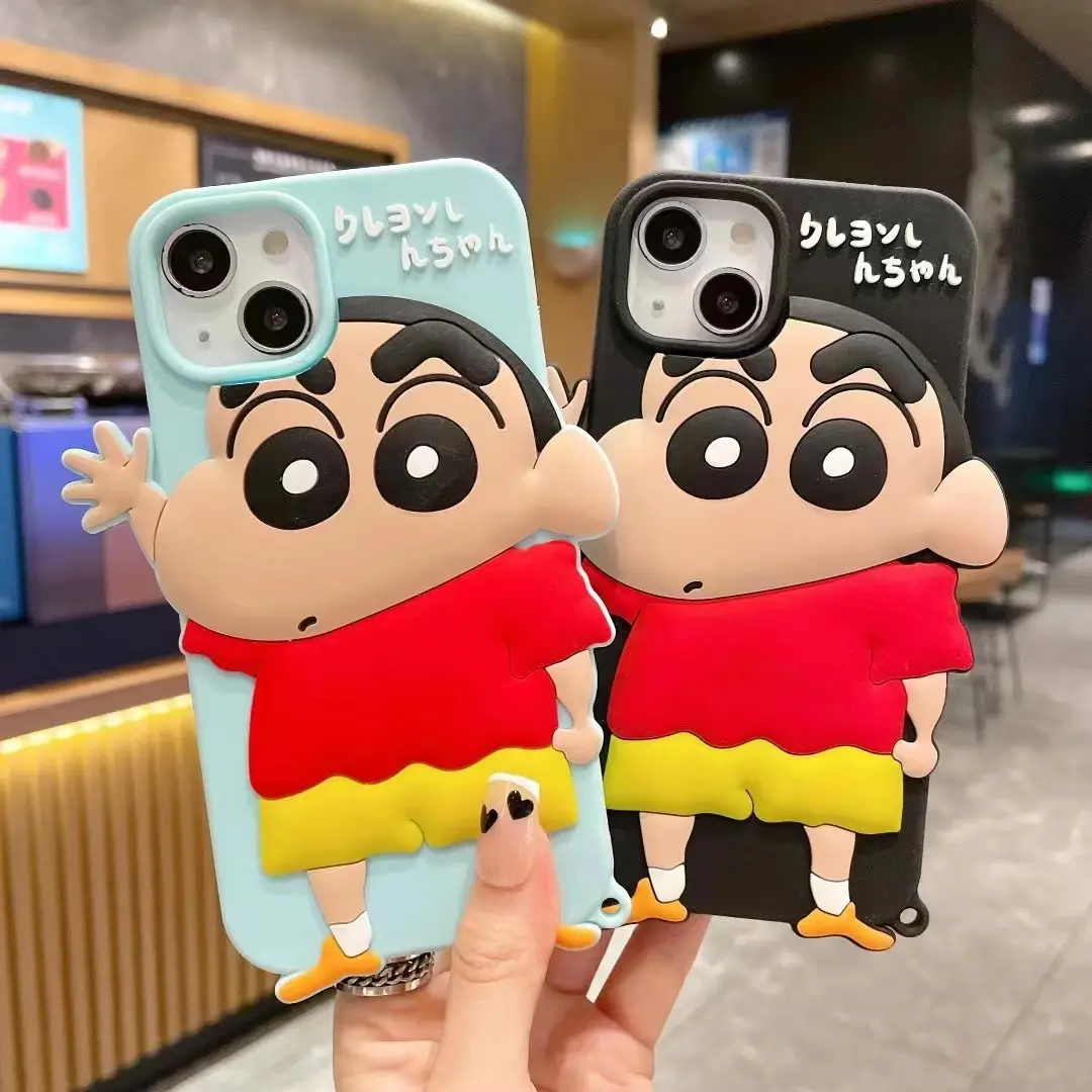 3D Kawaii Crayon Anime hobi casing ponsel untuk IPhone 11 12 13 14 pro max X XR XS 6 7 8 plus penutup silikon kartun