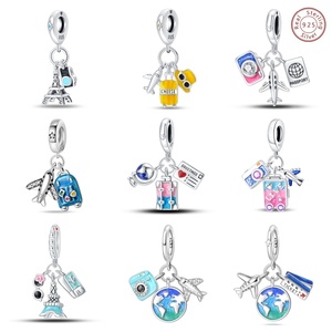 Accessori per gioielli fai da te in argento Sterling 925 per bambini con ciondolo valigia macchina fotografica per aeroplani torre <span class=keywords><strong>Eiffel</strong></span> motivo chiave vendita calda