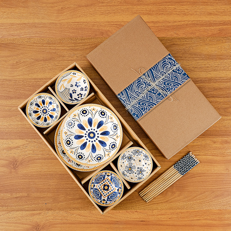 Flowers bloom and prosperity 4 bowls 4 chopsticks 2 plates