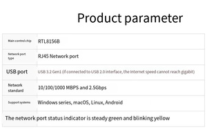Hot Raspberry PI USB a 2,5G Convertidor de puerto de red RTL8156B 2,5G Adaptador de red Puerto RJ45 Sin controlador - Product Image 6