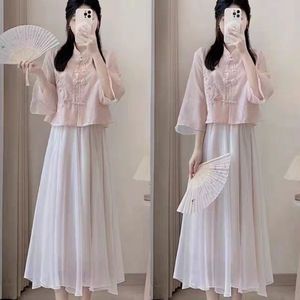 2025年夏の新しいスタイルの女性のティードレス古代の妖精のドレスセット中国のブランドによる新しい中国のスタイル改善Cheongsam Hanfu