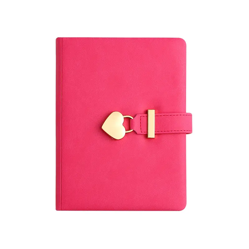 Caderno de diário de couro vintage em forma de coração A5 B6 com fechadura secreta e cor favorita das senhoras