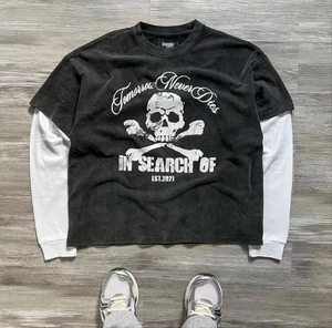 Proveedor de ropa personalizado de alta calidad 100% algodón Vintage calavera impresión Digital camiseta lavada de talla grande para hombre