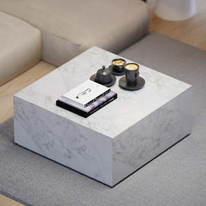 BOTON STONE Artificial Stone Modern Calacatta Polished Basse <strong>Marbre</strong> Blanc Table Top Plinth Block Marble Coffee Table - Product Image 4