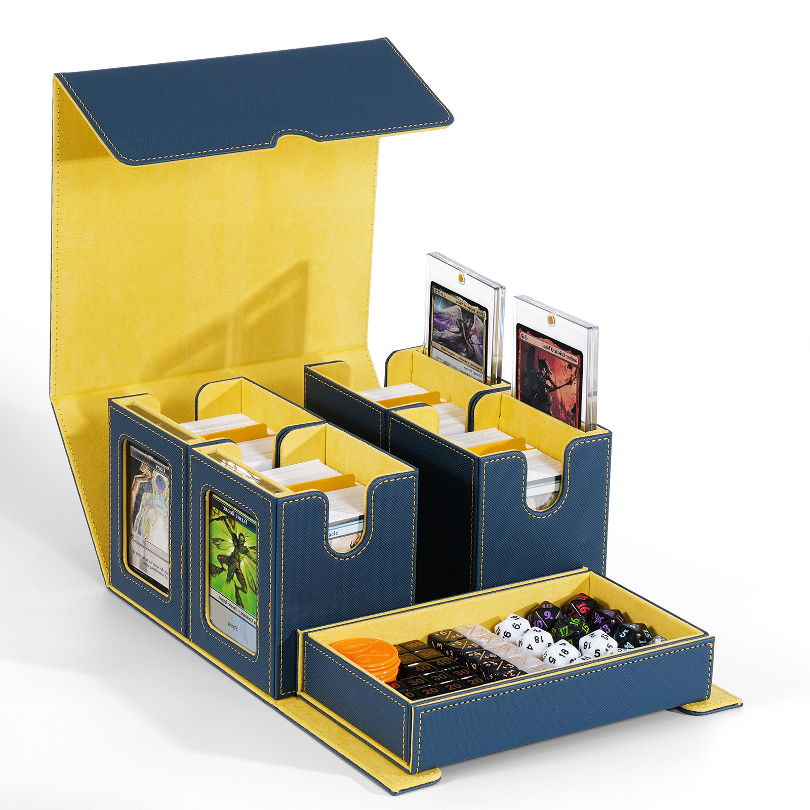 Briques de rangement pour cartes, assorties en bleu et jaune, avec 4 séparateurs.