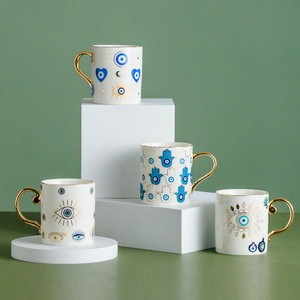 Portable Evil Eye Bpa Free High Quality Ceramic Mugs for Religion <strong>Believer</strong> New 350ml Gold Handle Religious Eyes Ceramic Mug <strong>Cup</strong> - Product Image 3