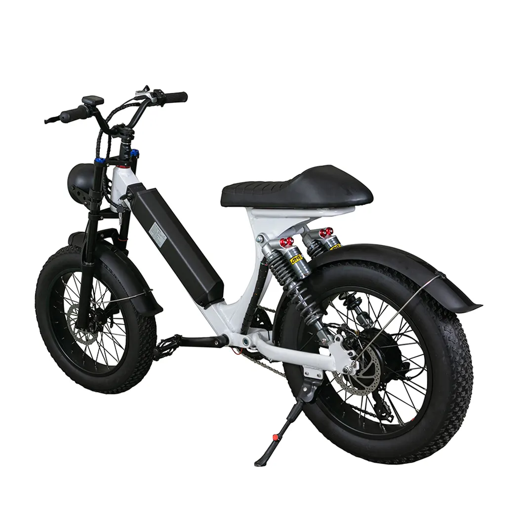 新しいモペットスタイルスクランブラーファットタイヤ1000w電動自転車オートバイダブルサスペンションEbike