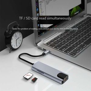 Çok İşlevli dizüstü yerleştirme istasyonu tipi C 6 in 1 Dock SD/TF kart okuyucu Hub Ethernet RJ45 USB adaptörü - Product Image 5