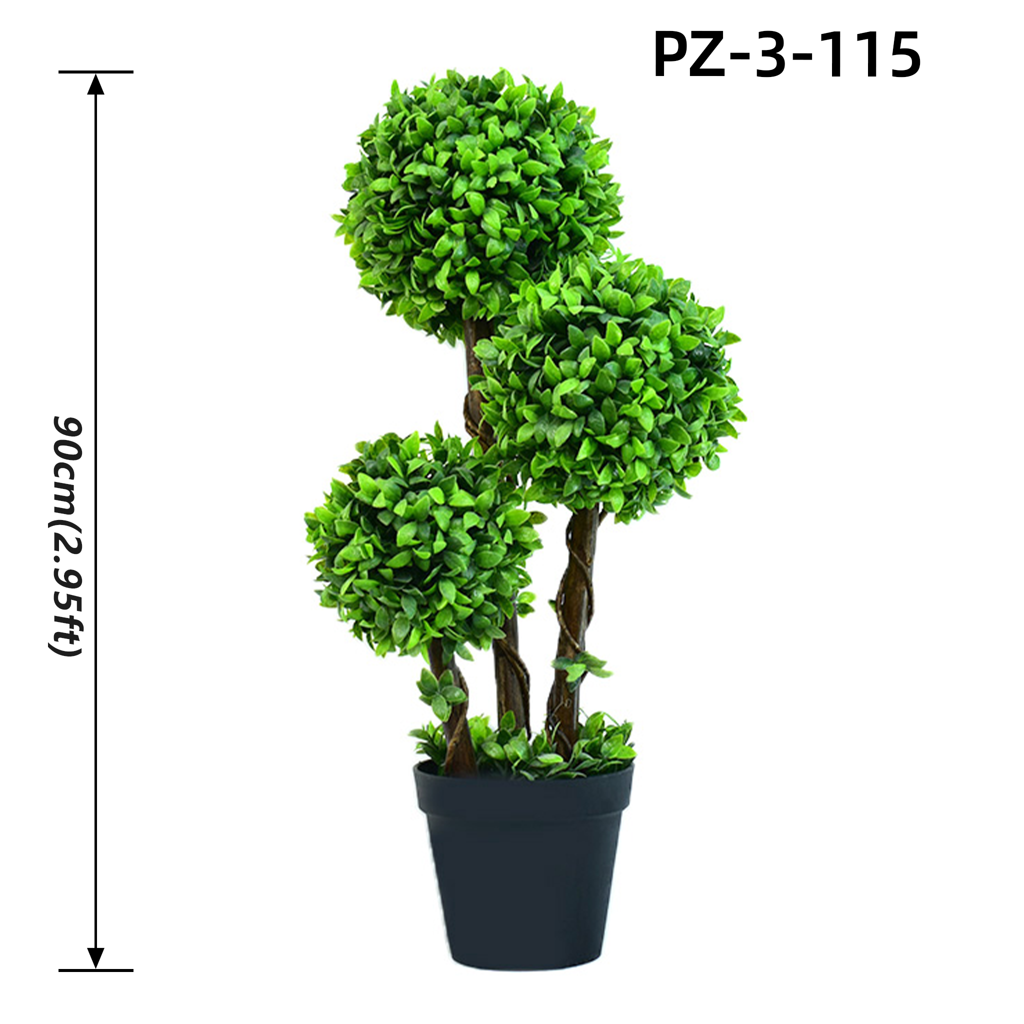 Arbre à topiaire boule de buis vert clair triple dodu (90 cm/2,95 pieds)
