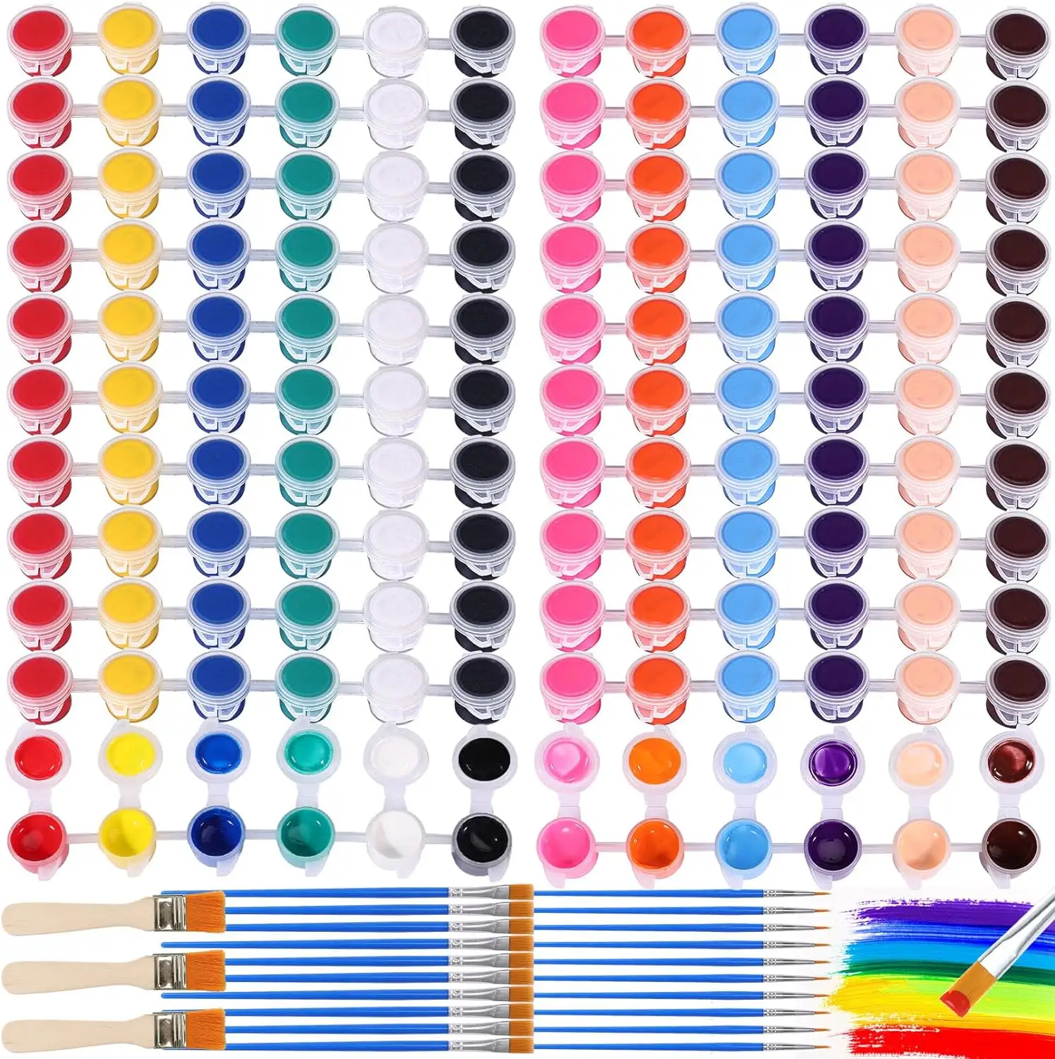 Set di strisce di vernice acrilica lavabile per bambini adulti con Palette di pennelli perfetto per bomboniere per feste in classe a casa