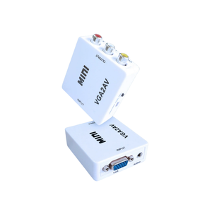 Mini caja blanca pequeña VGA2AV convertidor de medios VGA a RCA audio y video VGA a AV adaptador AV a VGA para TV antigua