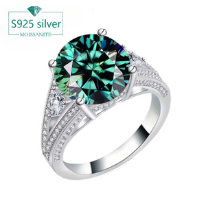 Yeşil mozanit elmas 5ct düğün S925 gümüş yönlü moda stil dört yönlü tasarım nişan yüzüğü ile - Product Image 6