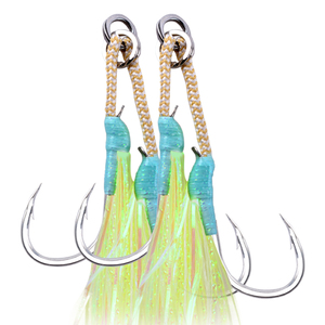MAG 1/0 2/0 3/0 4/0 5/0 Fishing Assist <strong>Hooks</strong> Strong <strong>with</strong> Barb <strong>Hook</strong> 7X7 Stainless Steel Wire <strong>Line</strong> Glow Luminous Feathers - Product Image 1