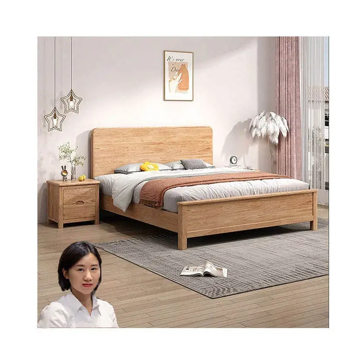 Nuovissimo letto in legno massello all'ingrosso in rovere rosso nordamericano piccola famiglia singola doppia scandinava letto in legno camera da letto