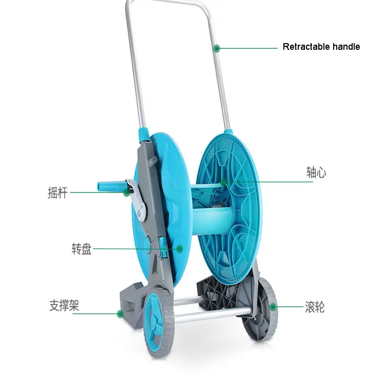 Pemegang kabel logam trolly taman air manual penyimpanan Cuci bahan kekuatan tinggi roda selang gulungan kereta