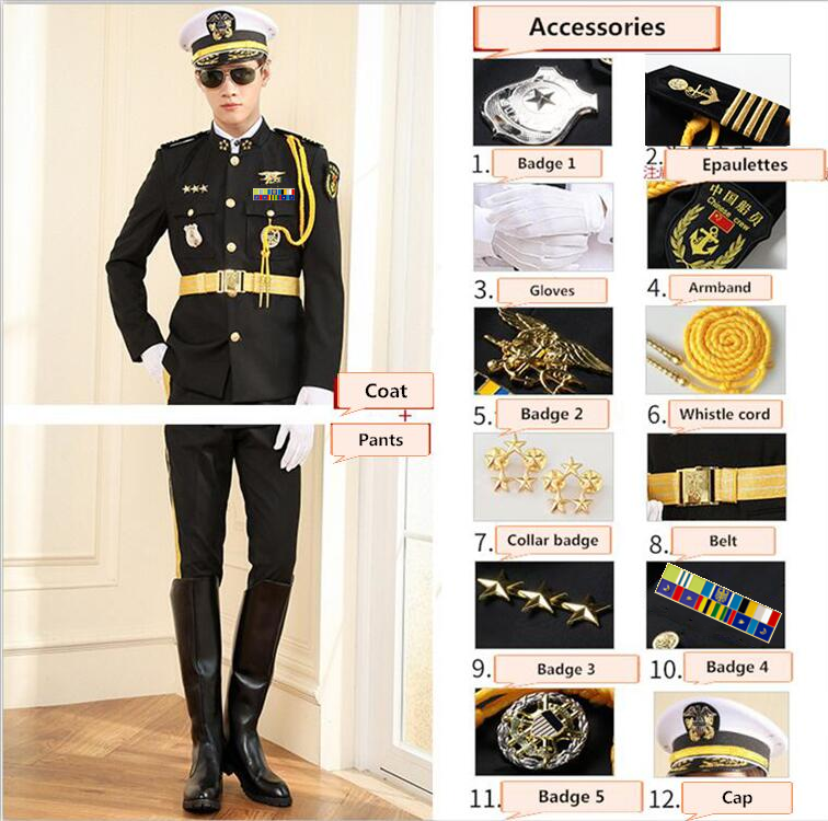 Manteau noir + pantalon + casquette + 11 accessoires