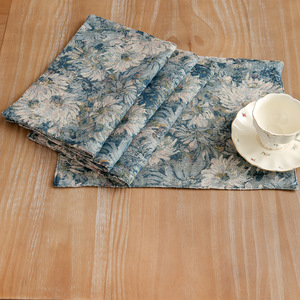 蓝色花朵图案餐垫棉麻提花餐桌餐垫餐桌装饰 - Product Image 3