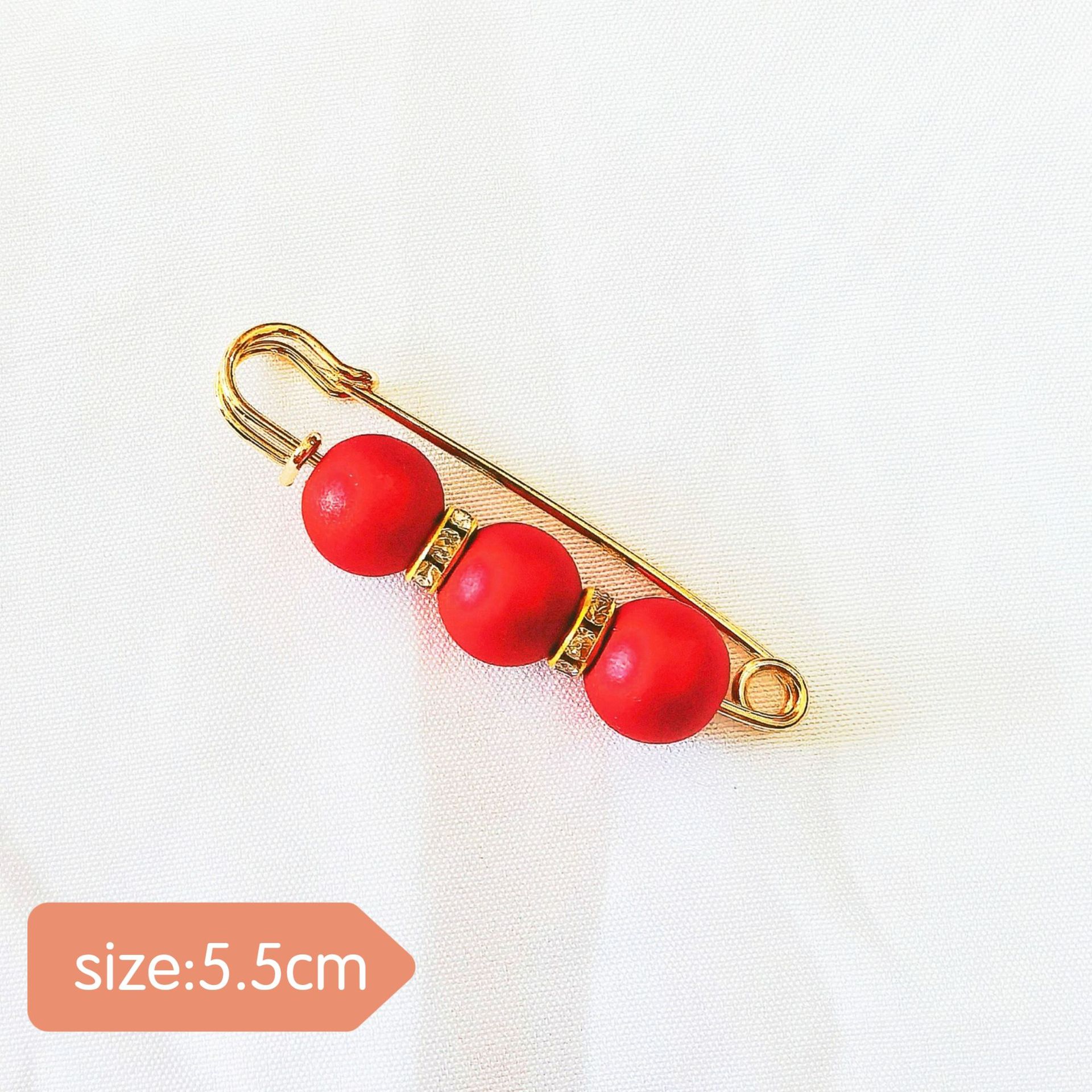 Pin 6#three red beads gold needle 5.5cm