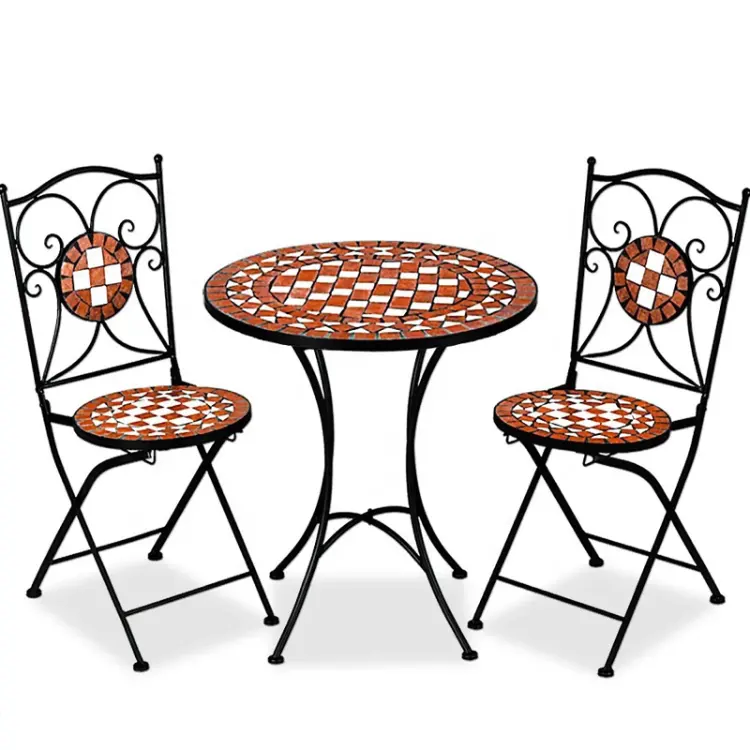 Vendita al dettaglio rotondo in metallo balcone cortile bistrot giardino caffè ristoranti campeggio mobili pieghevoli tavoli e sedie