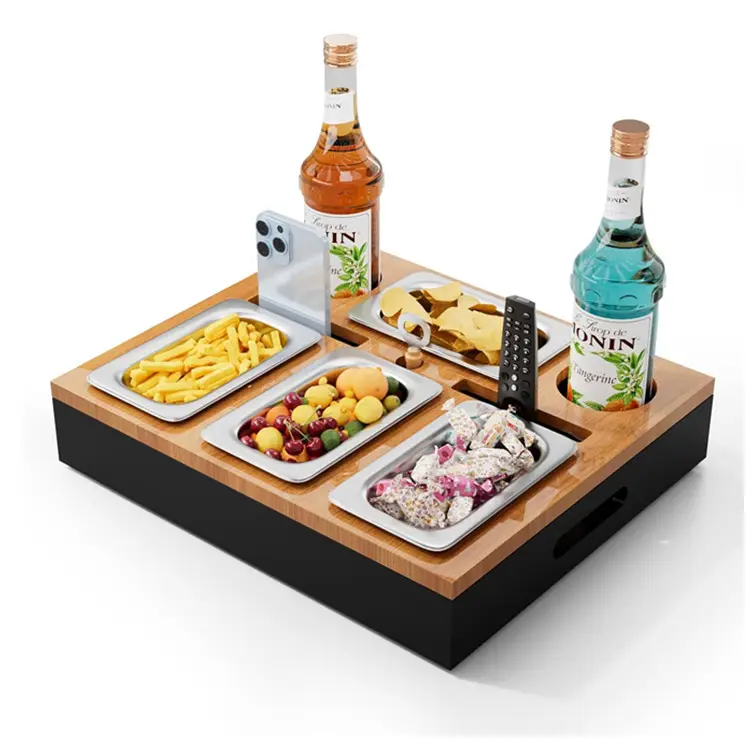 Bar Snackbox Bed Sofa Organiser Tray Multifunction Wooden Coffee Drink Bottle Storage Caddy Bamboo Couch Cup Holder