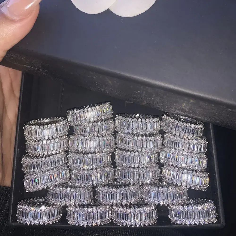 Anillos de boda de plata de ley fina S925 al por mayor, anillo de Joyería de diamantes de compromiso para mujer, anillos de eternidad personalizados