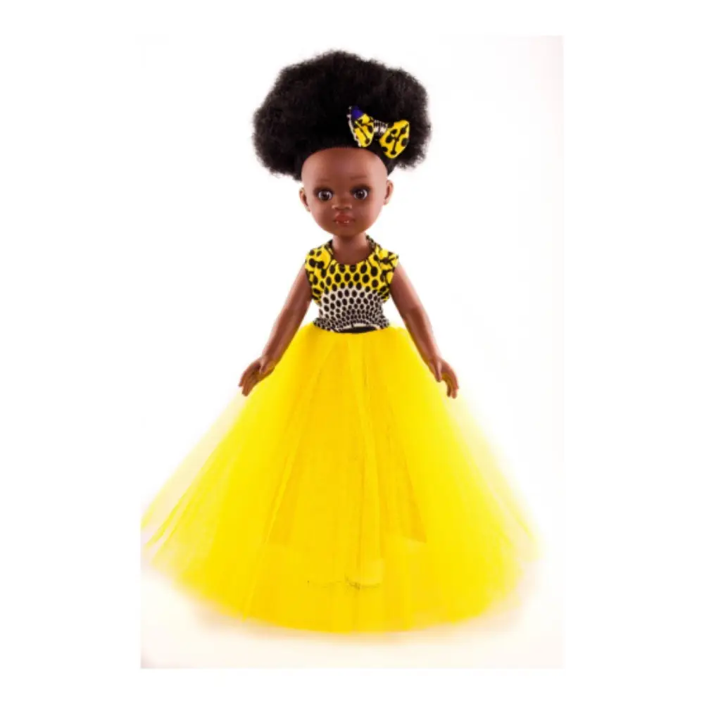Muñeca de princesa negra de 14 ", bonita calidad de Sudáfrica, con ojos marrones cálidos