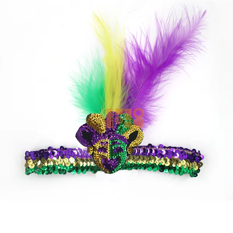 2024 mới màu tím vàng xanh Mardi Gras lông Headband, orleans Mardi Gras phụ kiện, Mardi Gras lông Headband trang trí