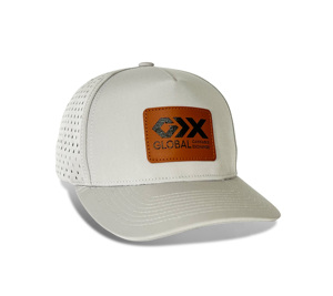 OEM Gray Nylon Trucker Hat Leather <strong>Patch</strong> 5 <strong>Panel</strong> Curve Brim Custom Performance Cap Wholesale Waterproof Quick Dry Snap Back Cap - Product Image 3
