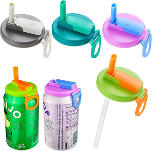 Soda có thể nắp đậy với rơm nhựa bìa với Silicone rơm bpa-miễn phí tái sử dụng phù hợp với tiêu chuẩn cho đồ uống đóng hộp bia nước trái cây seltzer - Product Image 1