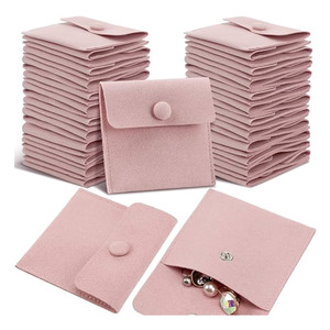 Custom Blind Stamped LOGO Luxury 0.8mm Thick Microfiber Envelope Button Packaging Gift Jewelry <strong>Pouches</strong>
