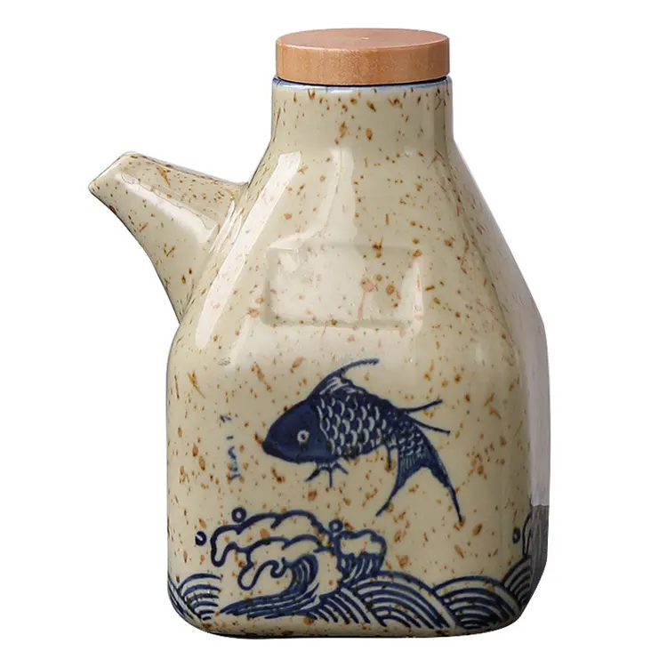 Harmonie Vente Chaude Cuisine Alimentaire Bambou Couverture Porcelaine Sauce Soja Vinaigre Pot À Épices Style Japonais Assaisonnement Pot